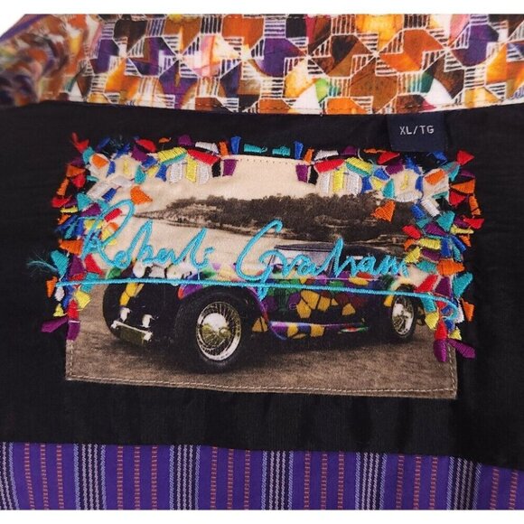 Robert Graham Cotton Embroidered LS Shirt Size XL Mens Cotton Purple Stripe - Picture 10 of 13